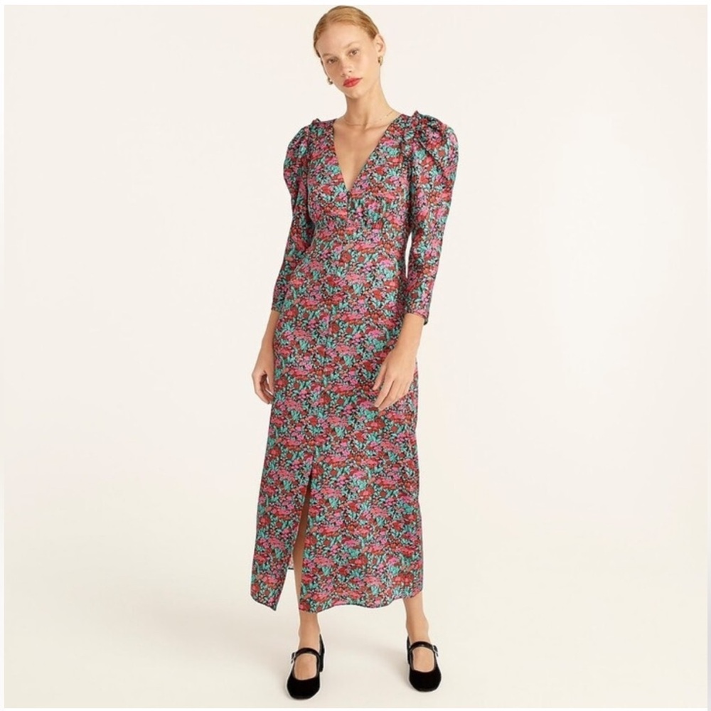 J. Crew Collection Drapey Puff-Sleeve Dress in Ratti Red Blooms size 4